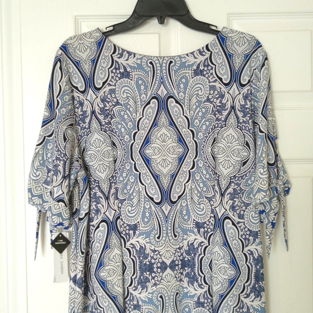 New Sandra Darren women's square neck, tie sleeve, paisley floral dress size 1X - Picture 5 of 9